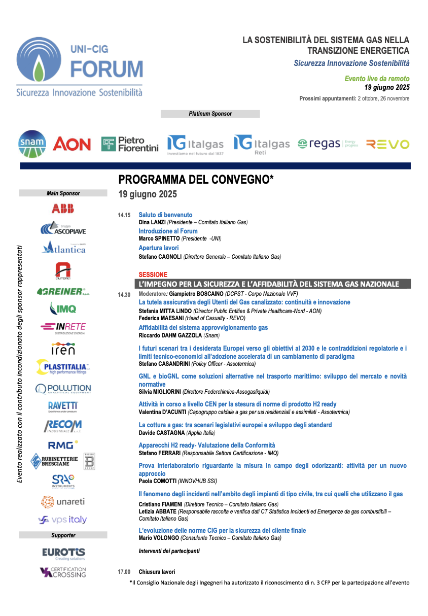 Forum UNI CIG 2025 - L’impegno per la sicurezza e l’affidabilità del sistema gas nazionale